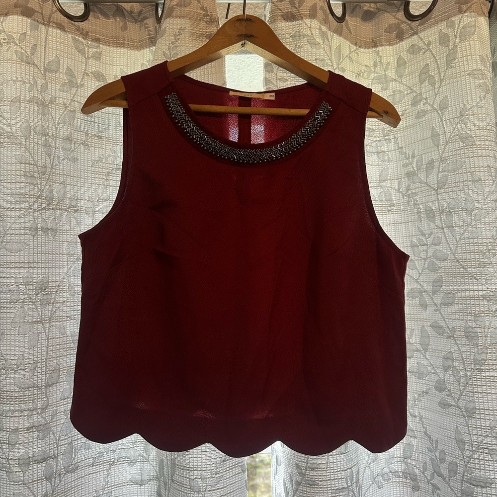 Lush Red Embellished Crop Tank Top